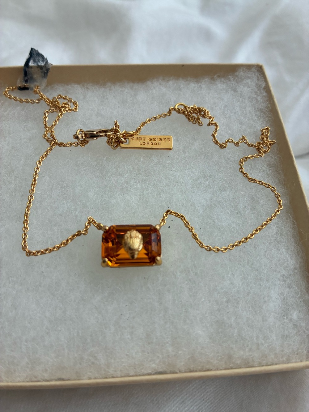 Kurt Geiger Gold-Tone Amber Crystal Bee Charm Necklace